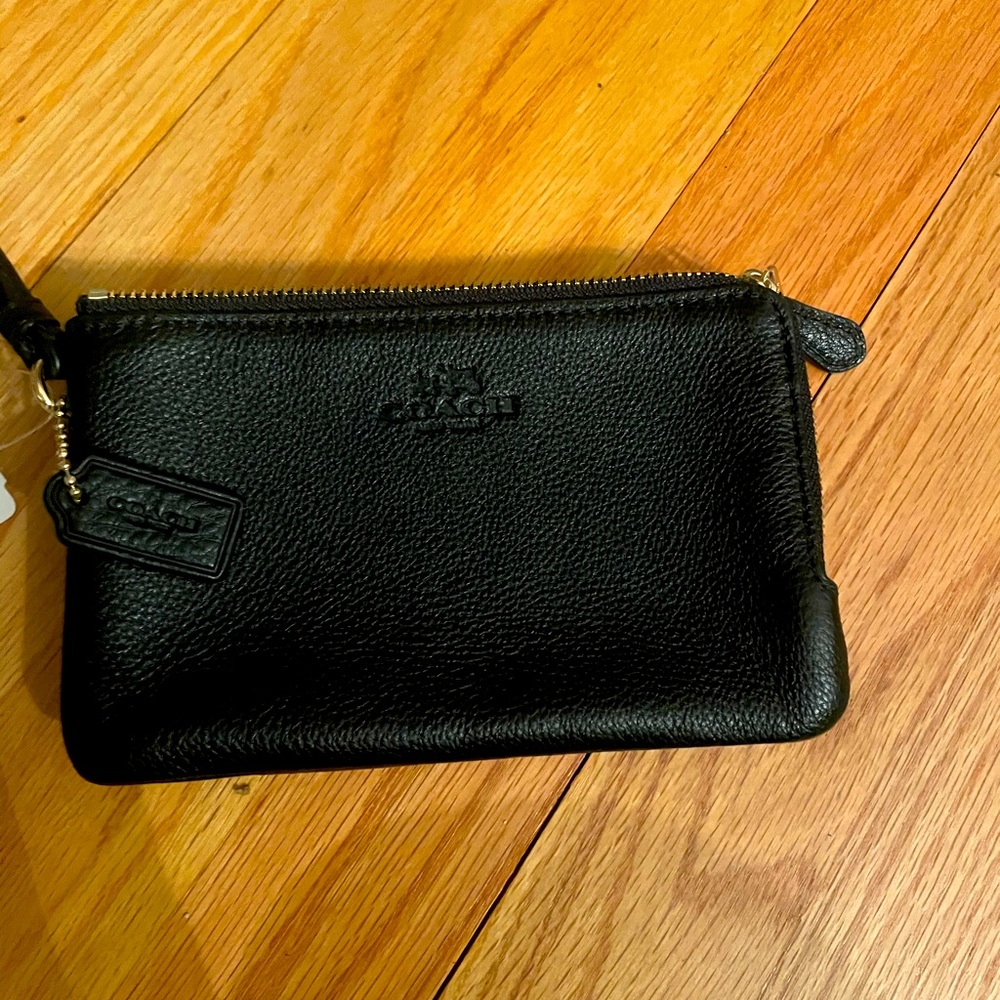 COACH black wristlet w/gold zippers - Picture 2 of 14